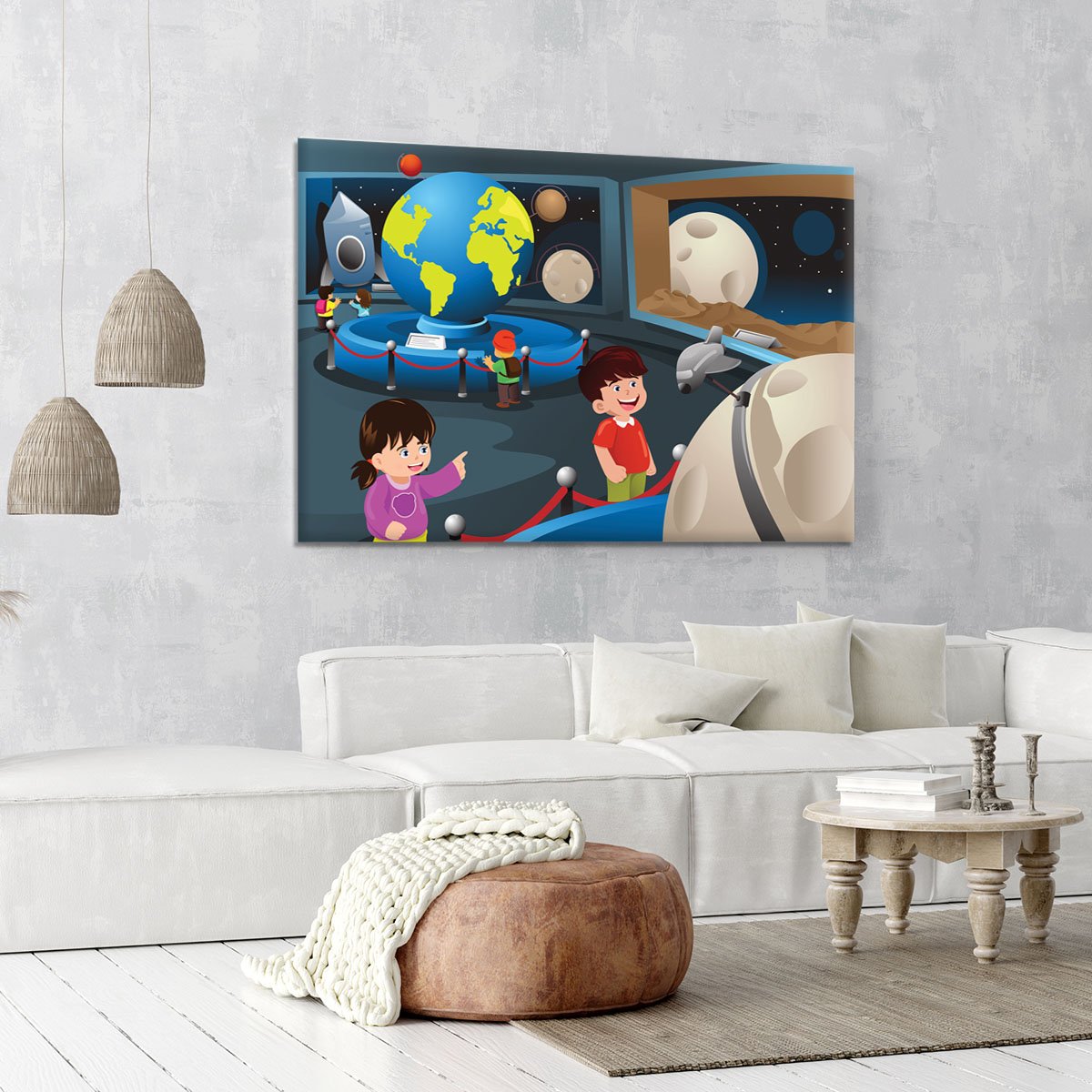 Happy kids on field trip to a planetarium Canvas Print or Poster