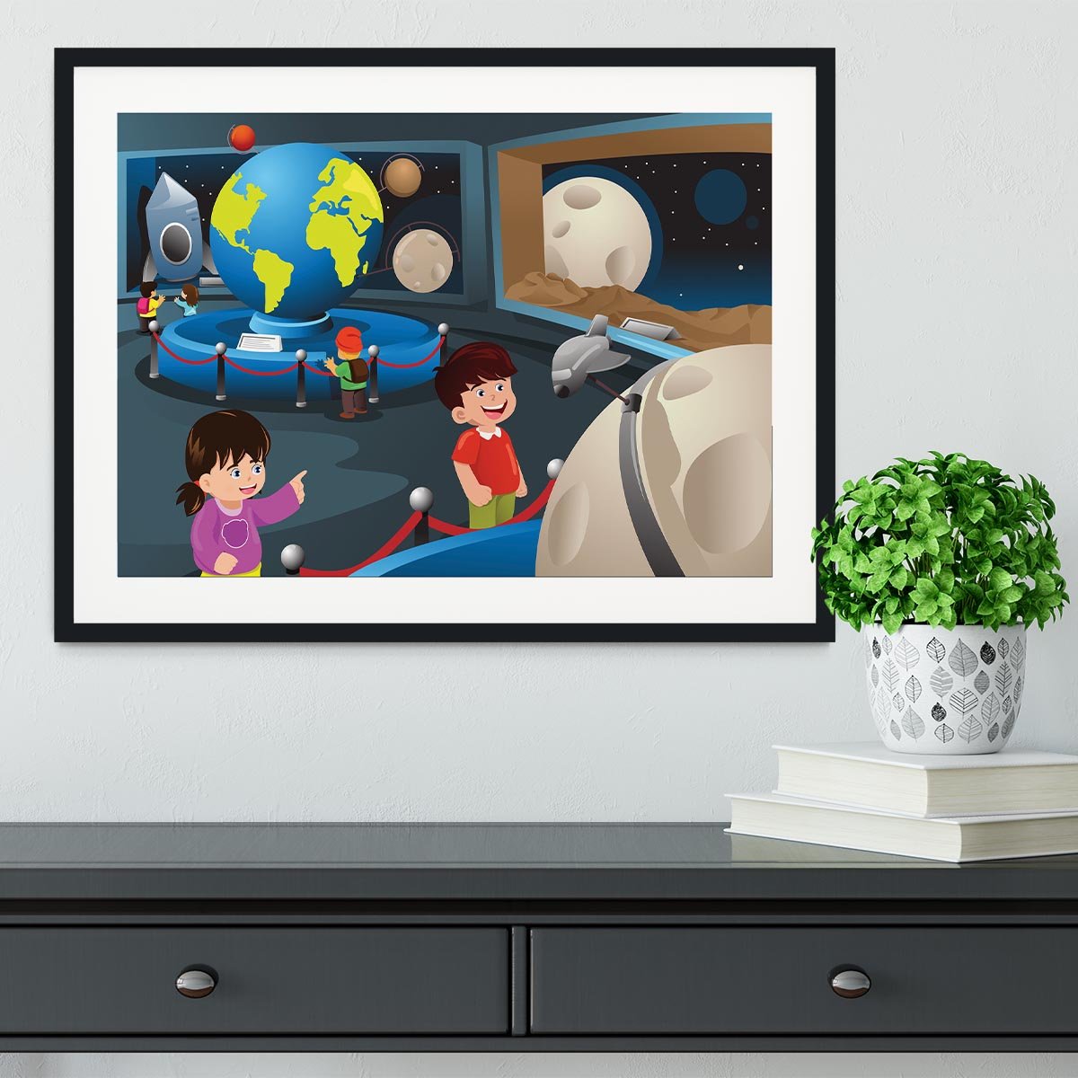 Happy kids on field trip to a planetarium Framed Print - Canvas Art Rocks - 1