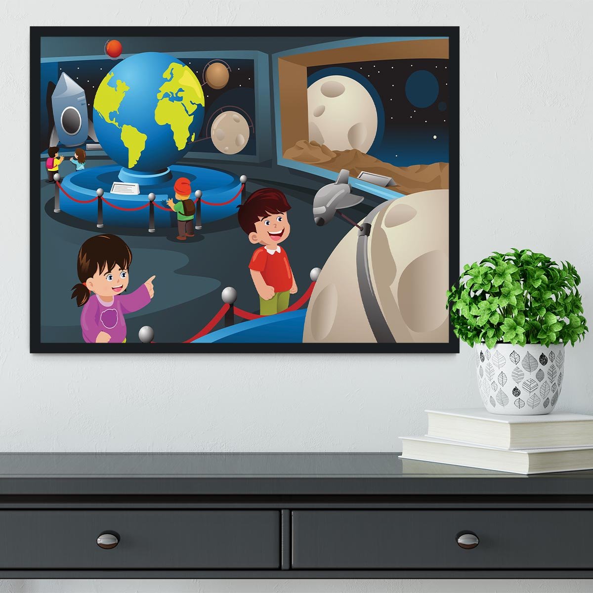 Happy kids on field trip to a planetarium Framed Print - Canvas Art Rocks - 2