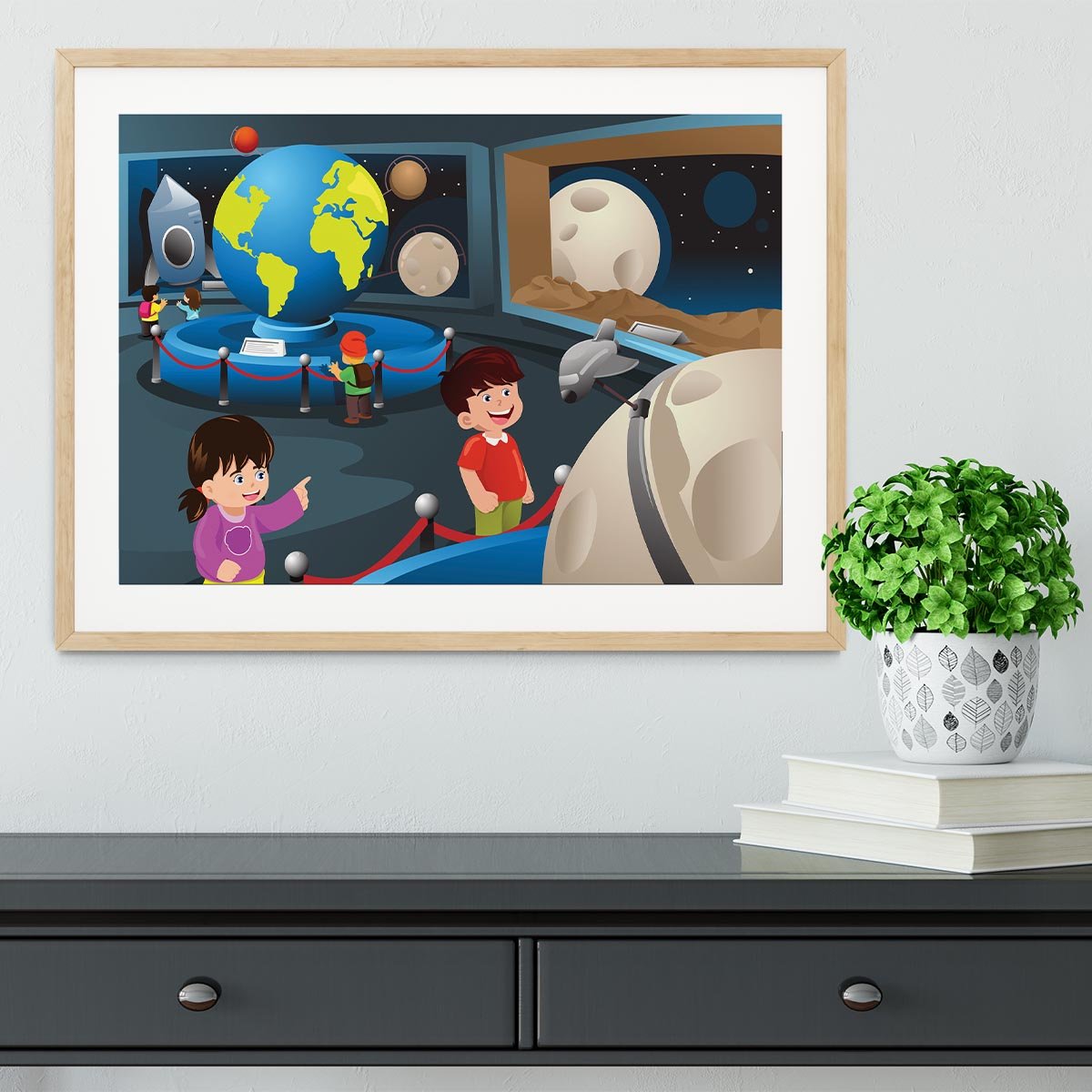 Happy kids on field trip to a planetarium Framed Print - Canvas Art Rocks - 3