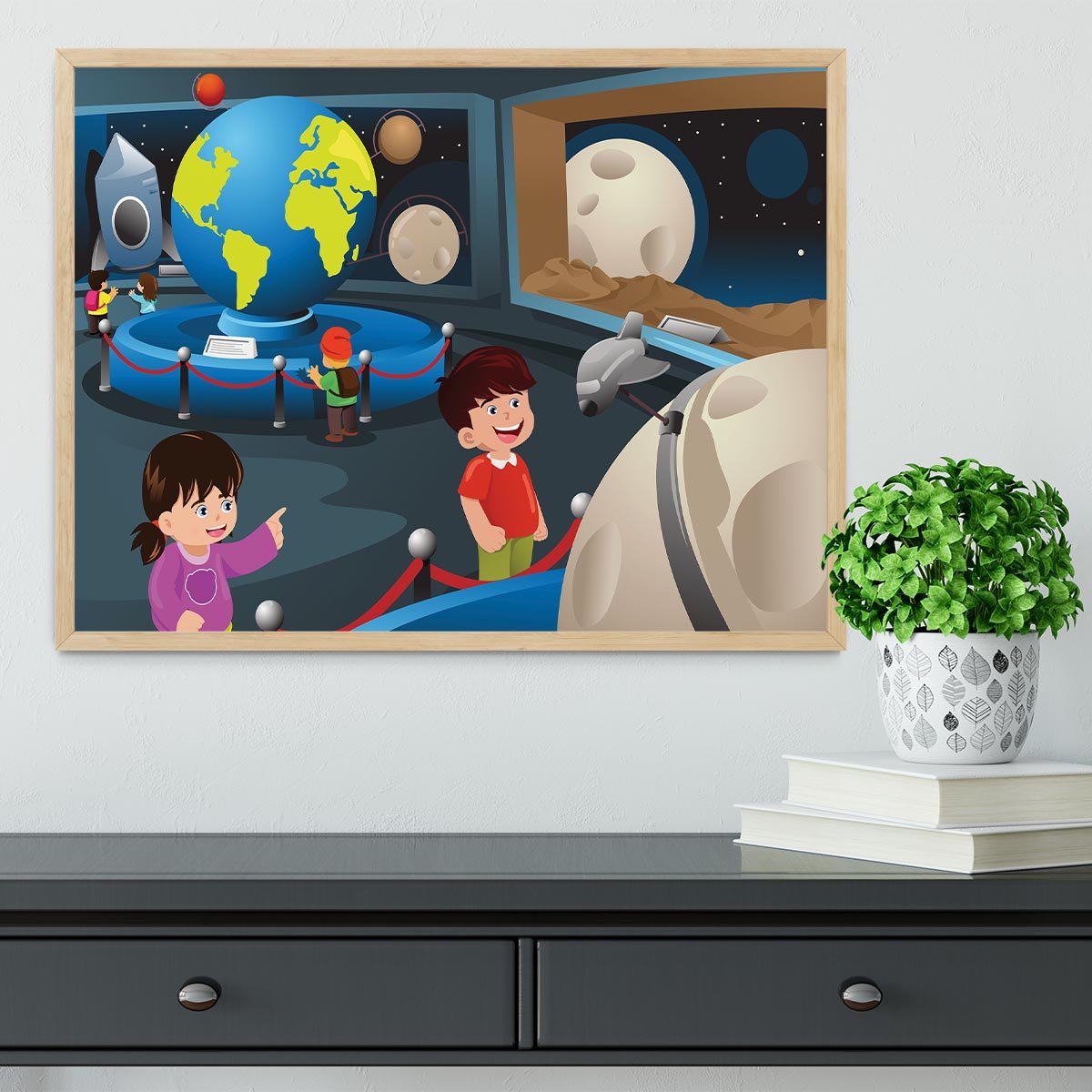 Happy kids on field trip to a planetarium Framed Print - Canvas Art Rocks - 4