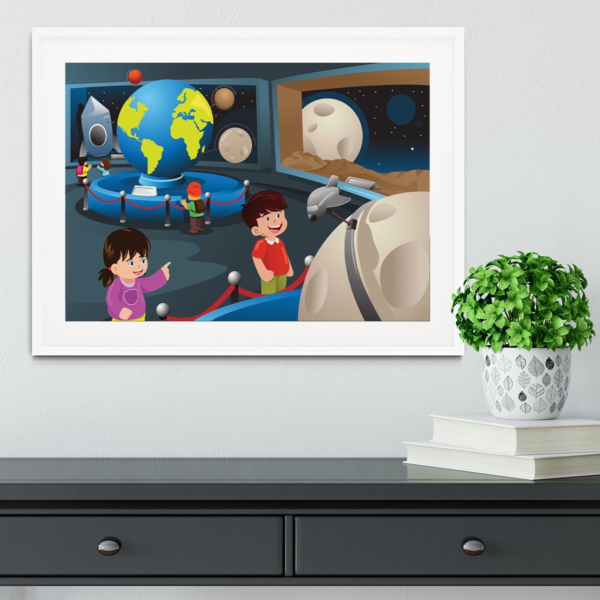 Happy kids on field trip to a planetarium Framed Print - Canvas Art Rocks - 5