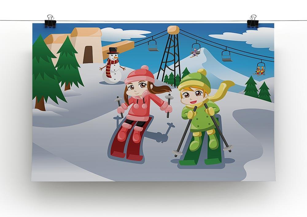 Happy kids skiing together Canvas Print or Poster - Canvas Art Rocks - 2