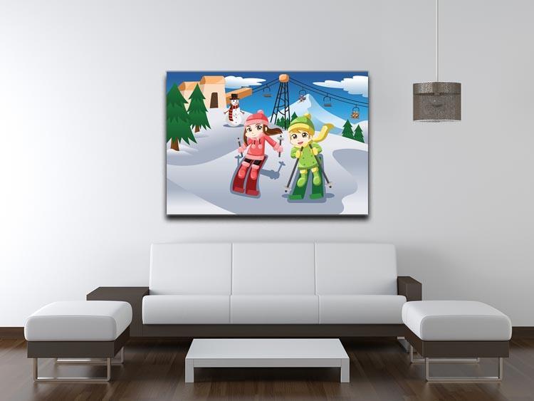 Happy kids skiing together Canvas Print or Poster - Canvas Art Rocks - 4