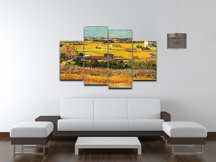 Harvest at La Crau with Montmajour in the Background by Van Gogh 4 Split Panel Canvas - Canvas Art Rocks - 3