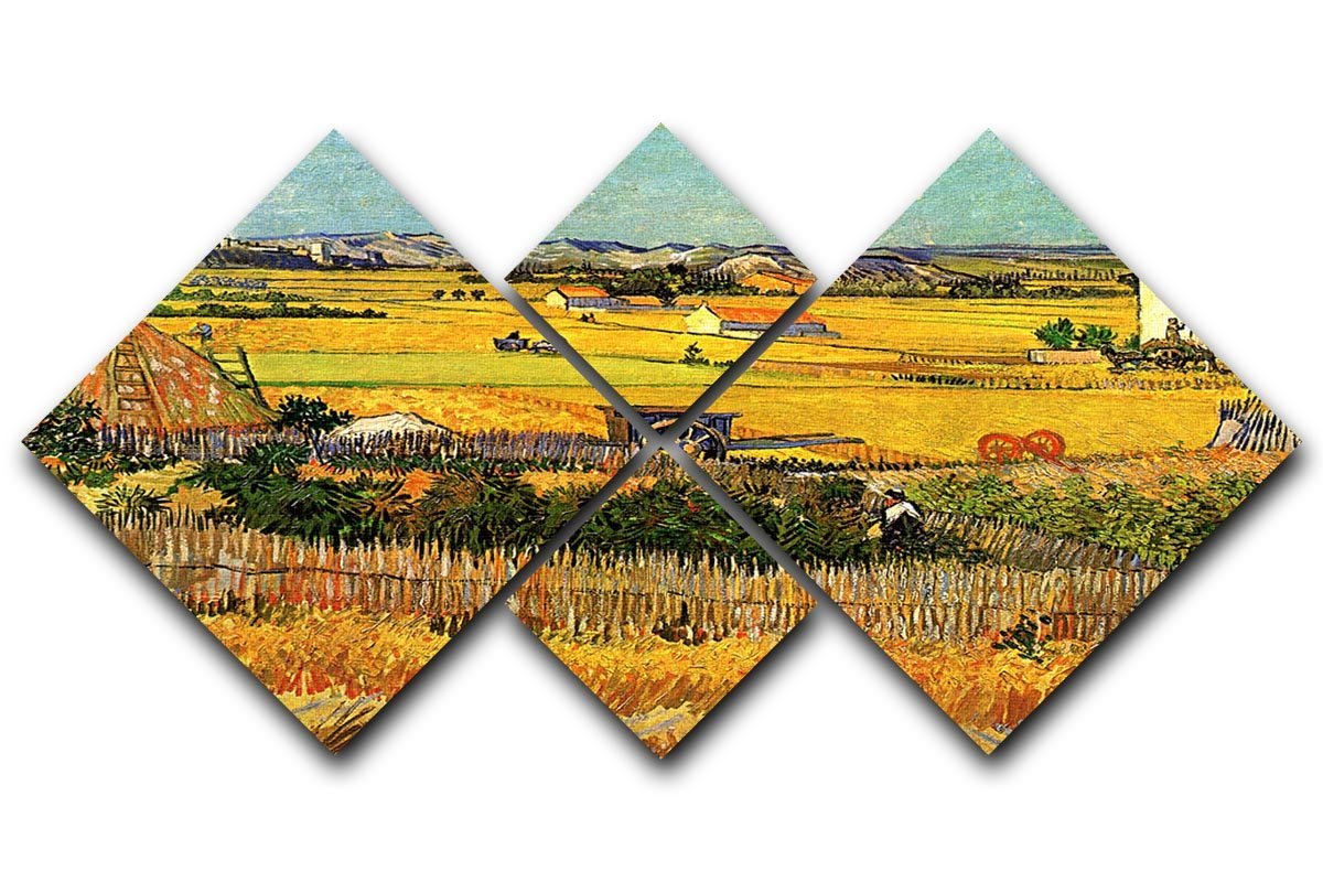 Harvest at La Crau with Montmajour in the Background by Van Gogh 4 Square Multi Panel Canvas  - Canvas Art Rocks - 1