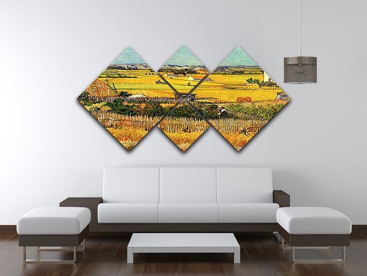 Harvest at La Crau with Montmajour in the Background by Van Gogh 4 Square Multi Panel Canvas - Canvas Art Rocks - 3