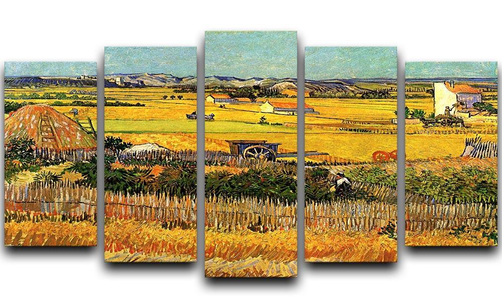 Harvest at La Crau with Montmajour in the Background by Van Gogh 5 Split Panel Canvas  - Canvas Art Rocks - 1