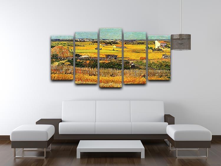 Harvest at La Crau with Montmajour in the Background by Van Gogh 5 Split Panel Canvas - Canvas Art Rocks - 3