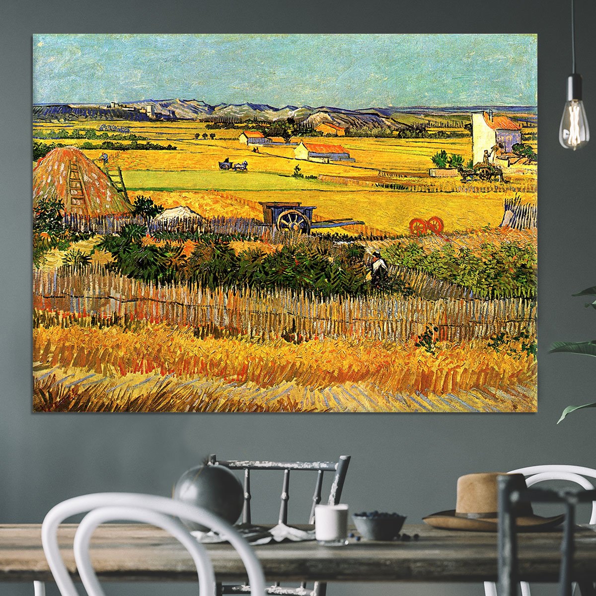 Harvest at La Crau with Montmajour in the Background by Van Gogh Canvas Print or Poster