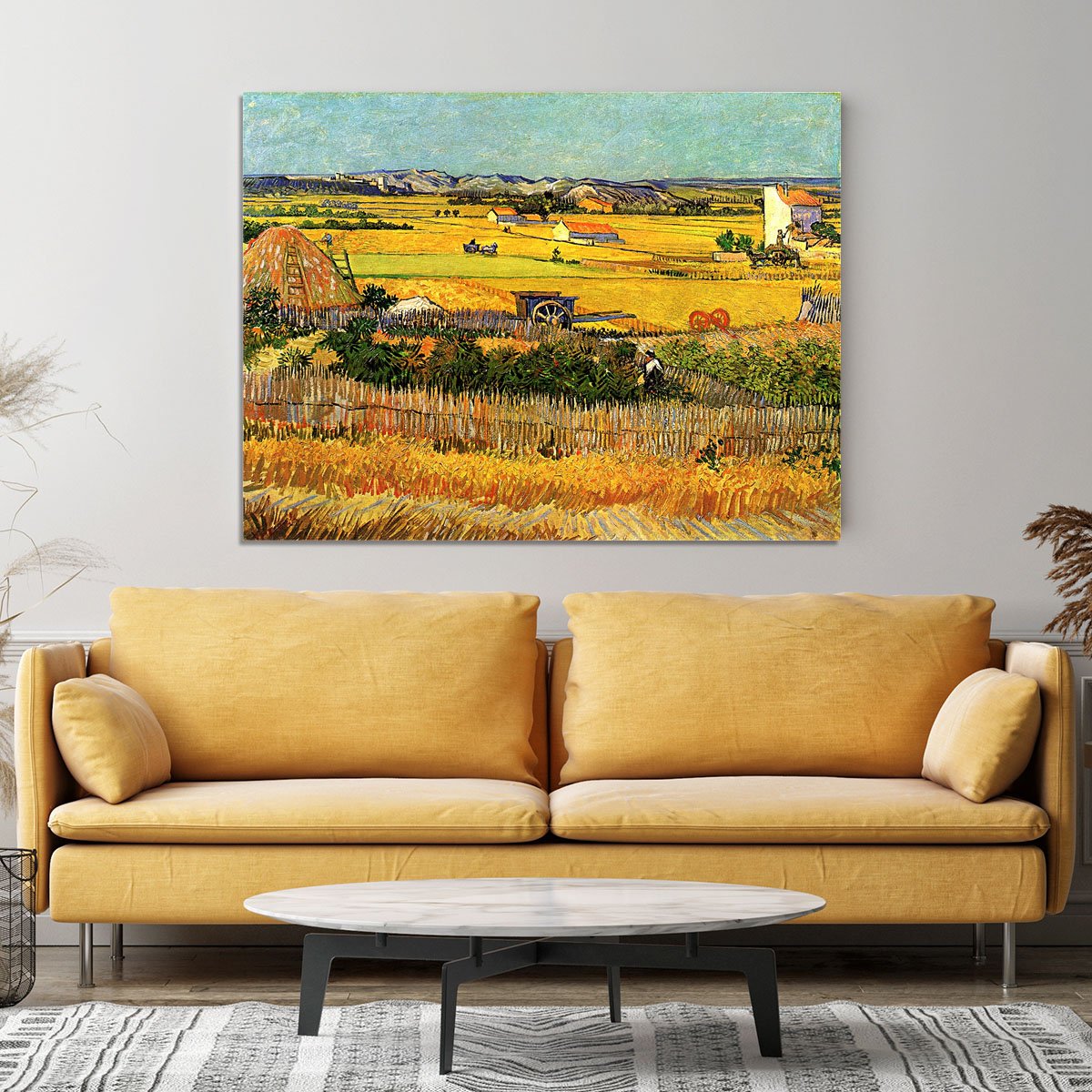 Harvest at La Crau with Montmajour in the Background by Van Gogh Canvas Print or Poster
