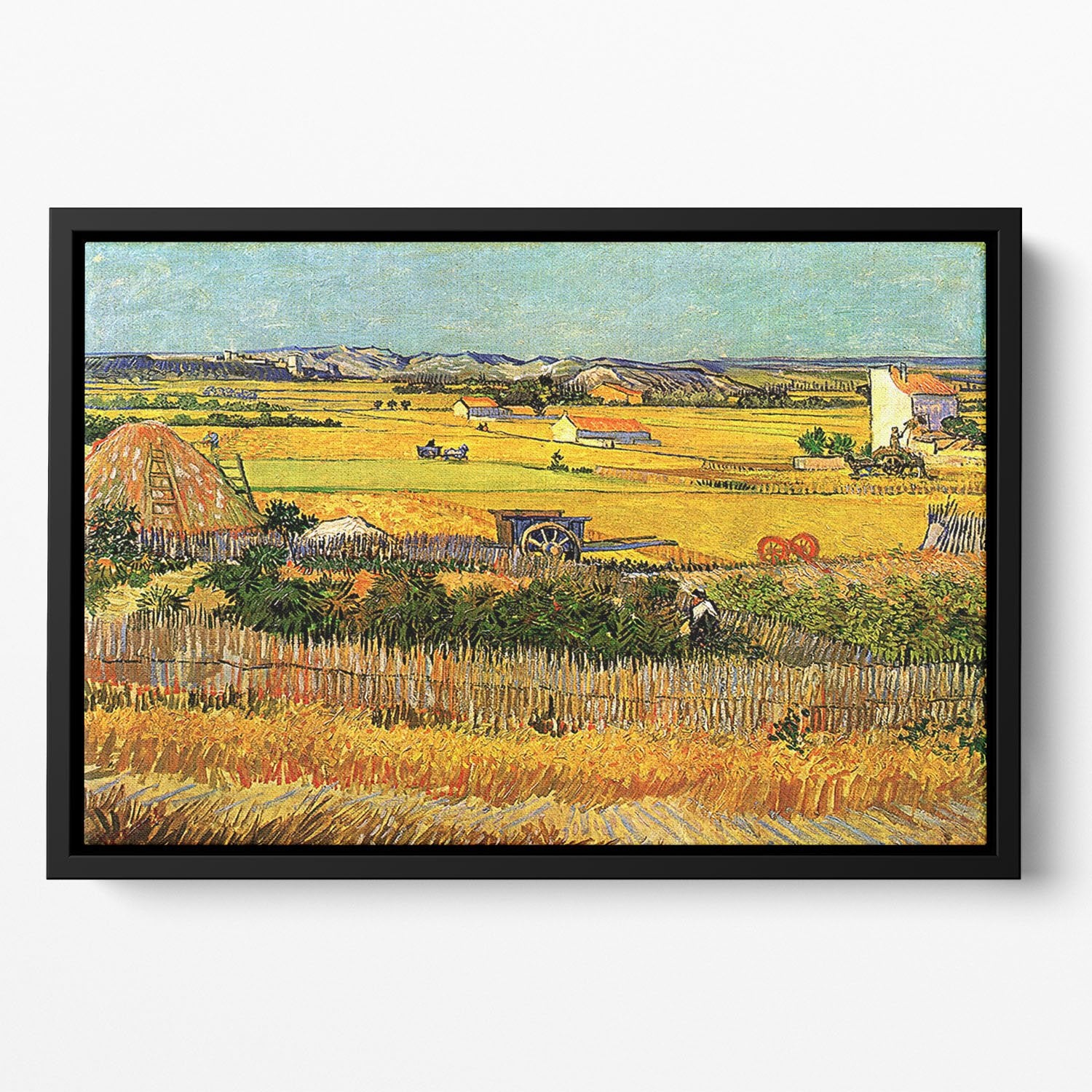 Harvest at La Crau with Montmajour in the Background by Van Gogh Floating Framed Canvas