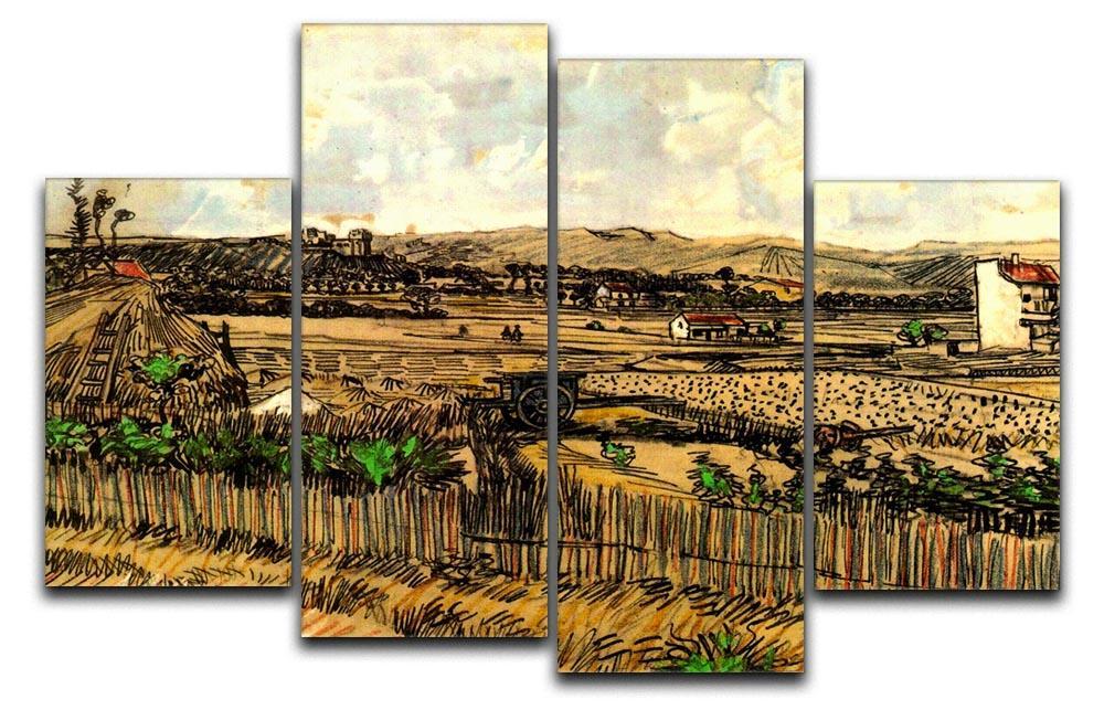 Harvest in Provence at the Left Montmajour by Van Gogh 4 Split Panel Canvas  - Canvas Art Rocks - 1