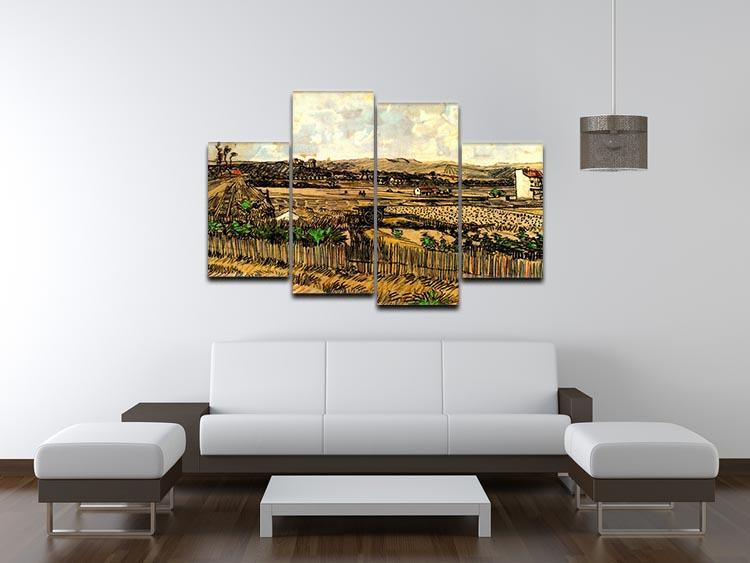 Harvest in Provence at the Left Montmajour by Van Gogh 4 Split Panel Canvas - Canvas Art Rocks - 3