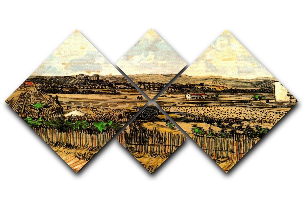 Harvest in Provence at the Left Montmajour by Van Gogh 4 Square Multi Panel Canvas  - Canvas Art Rocks - 1