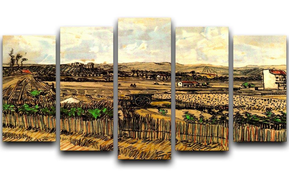 Harvest in Provence at the Left Montmajour by Van Gogh 5 Split Panel Canvas  - Canvas Art Rocks - 1