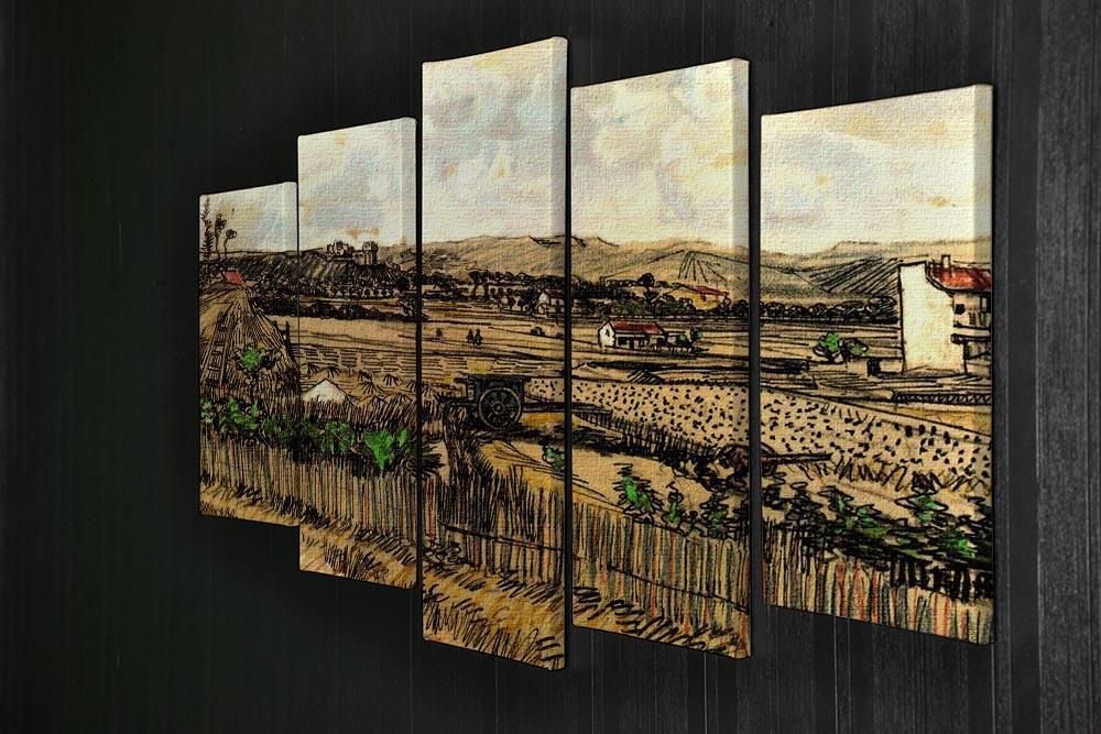 Harvest in Provence at the Left Montmajour by Van Gogh 5 Split Panel Canvas - Canvas Art Rocks - 2