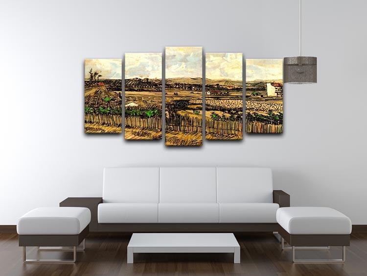 Harvest in Provence at the Left Montmajour by Van Gogh 5 Split Panel Canvas - Canvas Art Rocks - 3