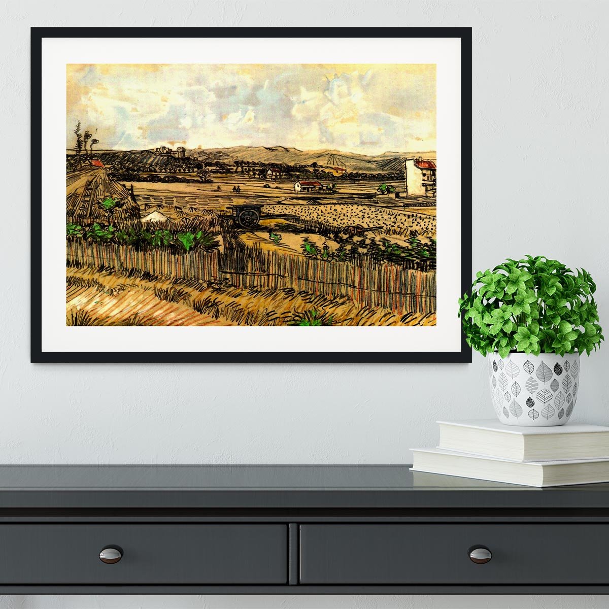 Harvest in Provence at the Left Montmajour by Van Gogh Framed Print - Canvas Art Rocks - 1
