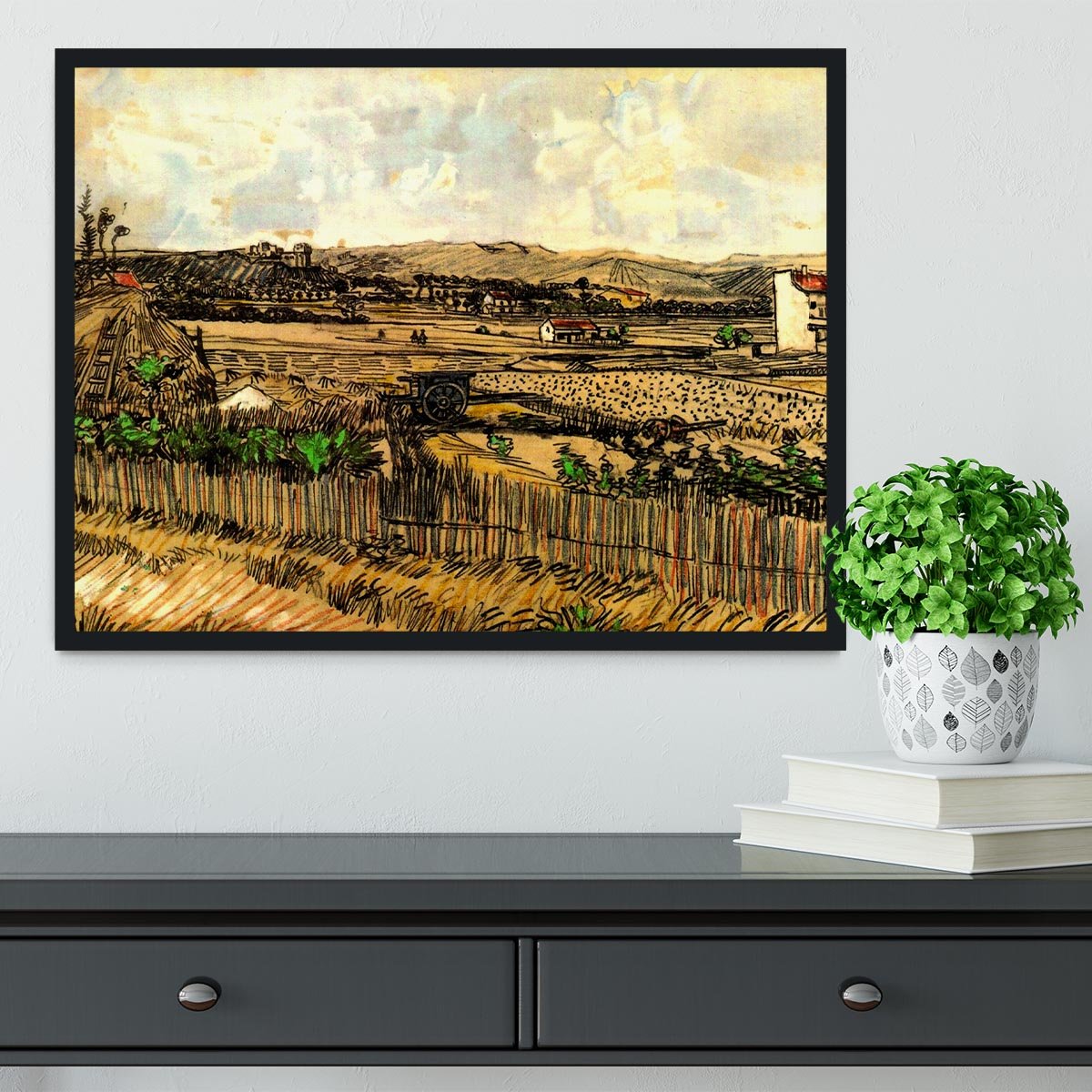 Harvest in Provence at the Left Montmajour by Van Gogh Framed Print - Canvas Art Rocks - 2
