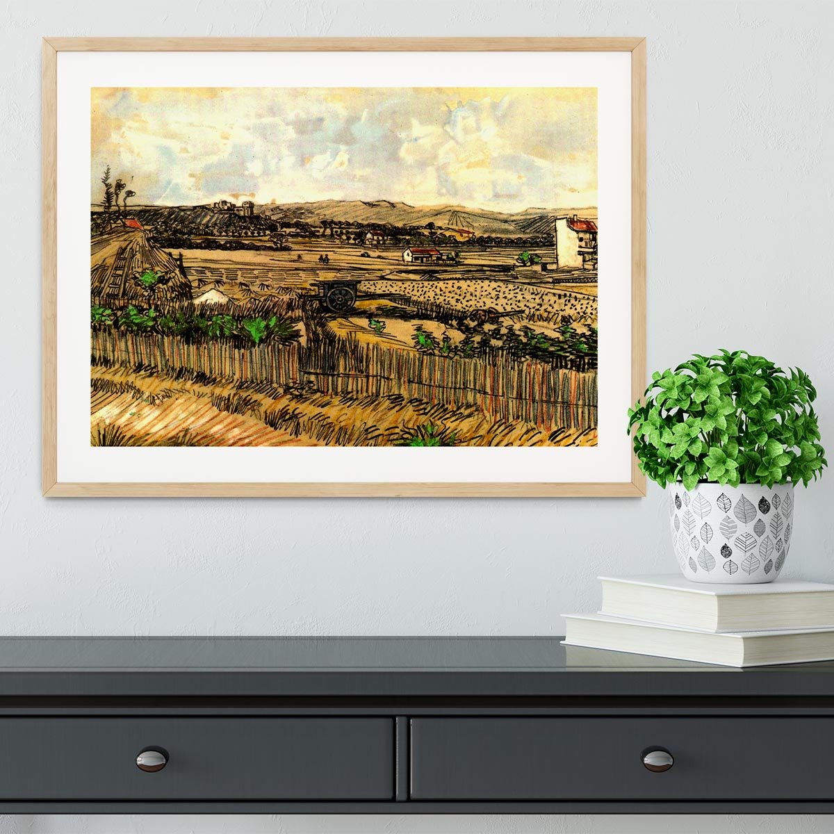 Harvest in Provence at the Left Montmajour by Van Gogh Framed Print - Canvas Art Rocks - 3