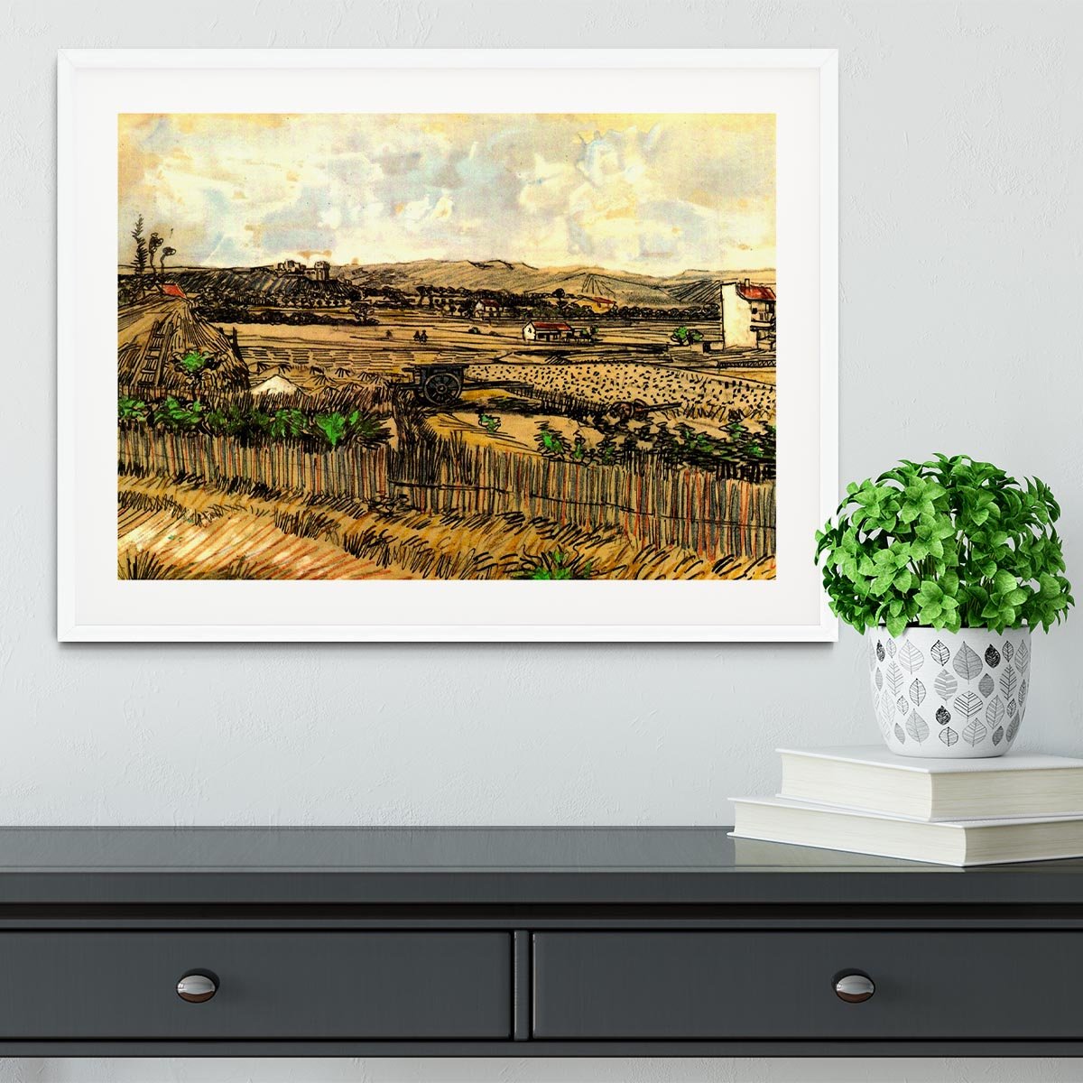 Harvest in Provence at the Left Montmajour by Van Gogh Framed Print - Canvas Art Rocks - 5