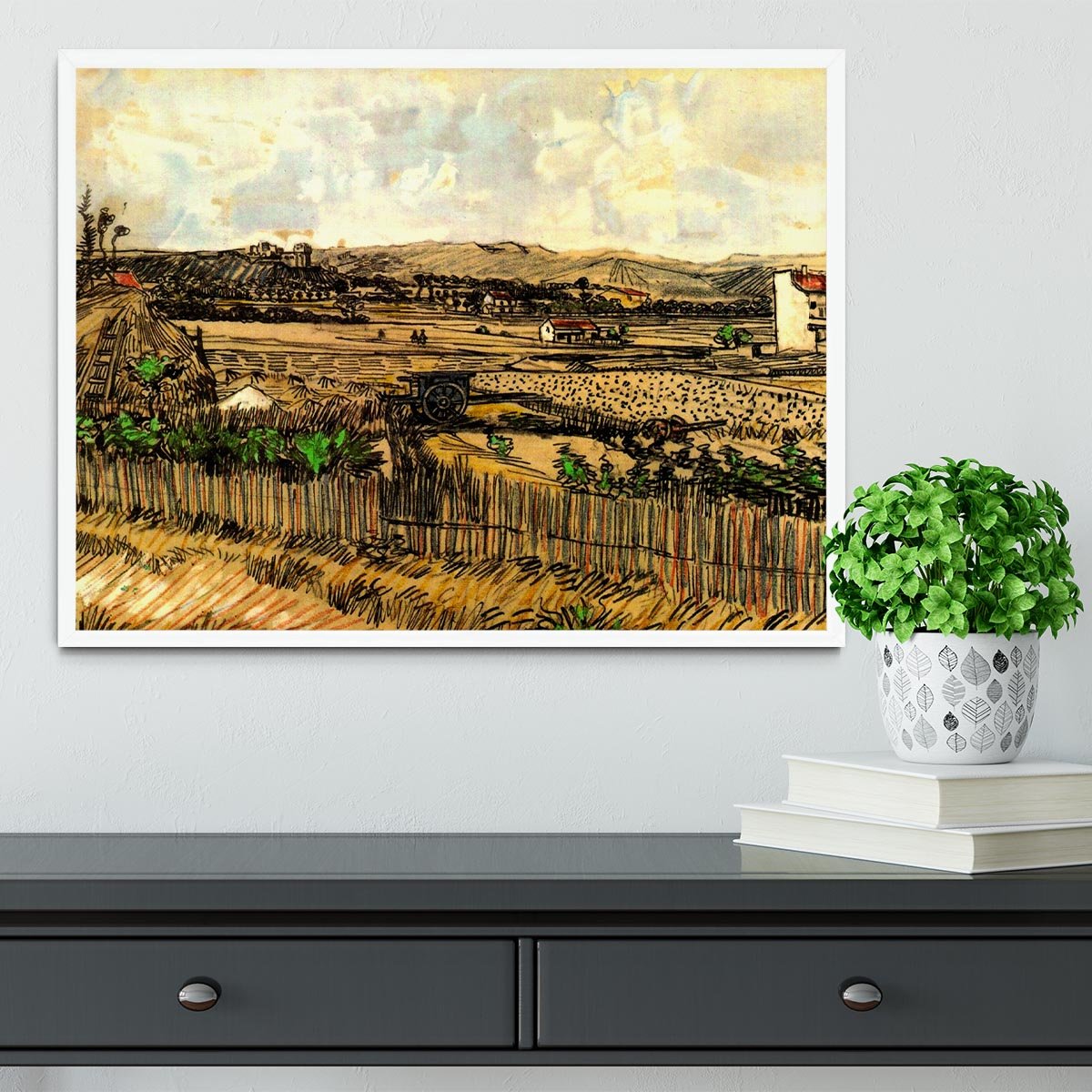 Harvest in Provence at the Left Montmajour by Van Gogh Framed Print - Canvas Art Rocks -6