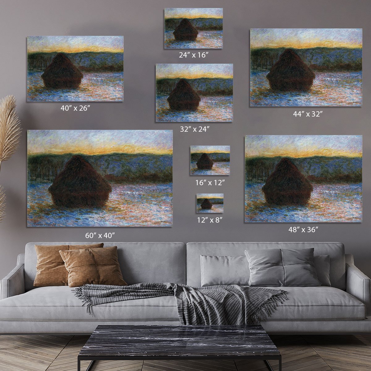 Haylofts thaw sunset by Monet Canvas Print or Poster