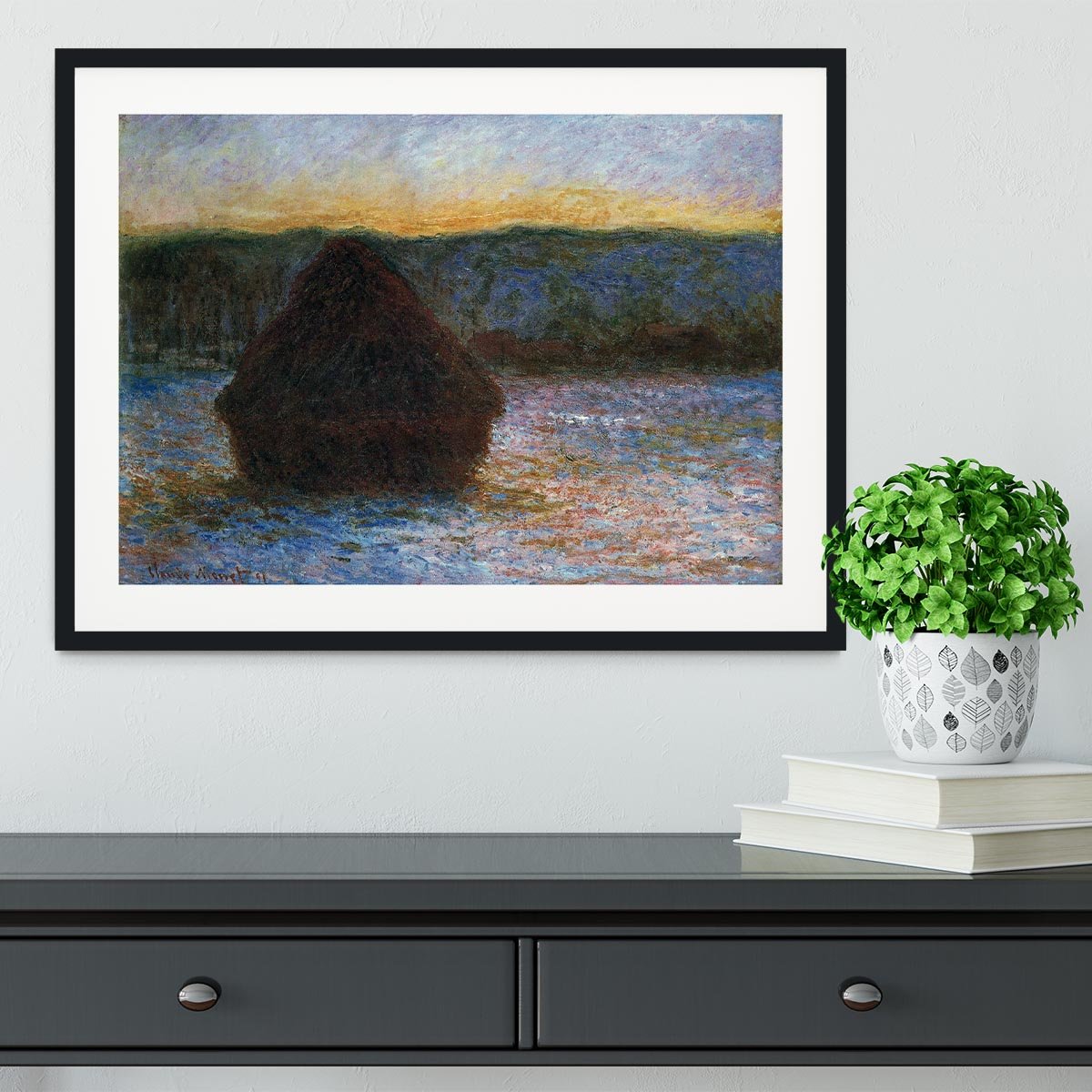 Haylofts thaw sunset by Monet Framed Print - Canvas Art Rocks - 1