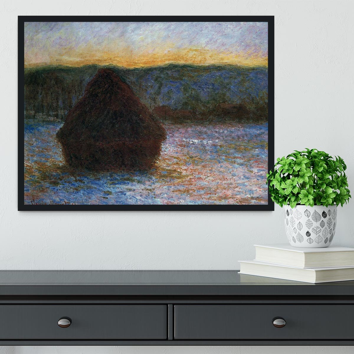 Haylofts thaw sunset by Monet Framed Print - Canvas Art Rocks - 2