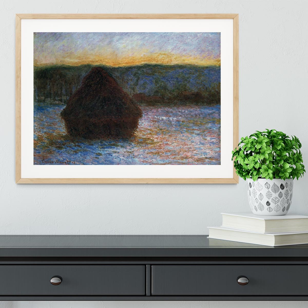 Haylofts thaw sunset by Monet Framed Print - Canvas Art Rocks - 3
