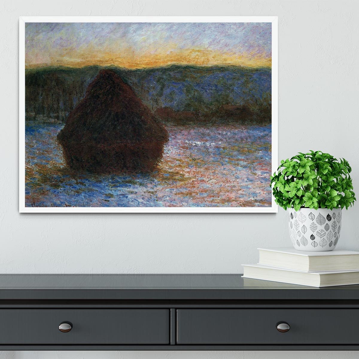 Haylofts thaw sunset by Monet Framed Print - Canvas Art Rocks -6