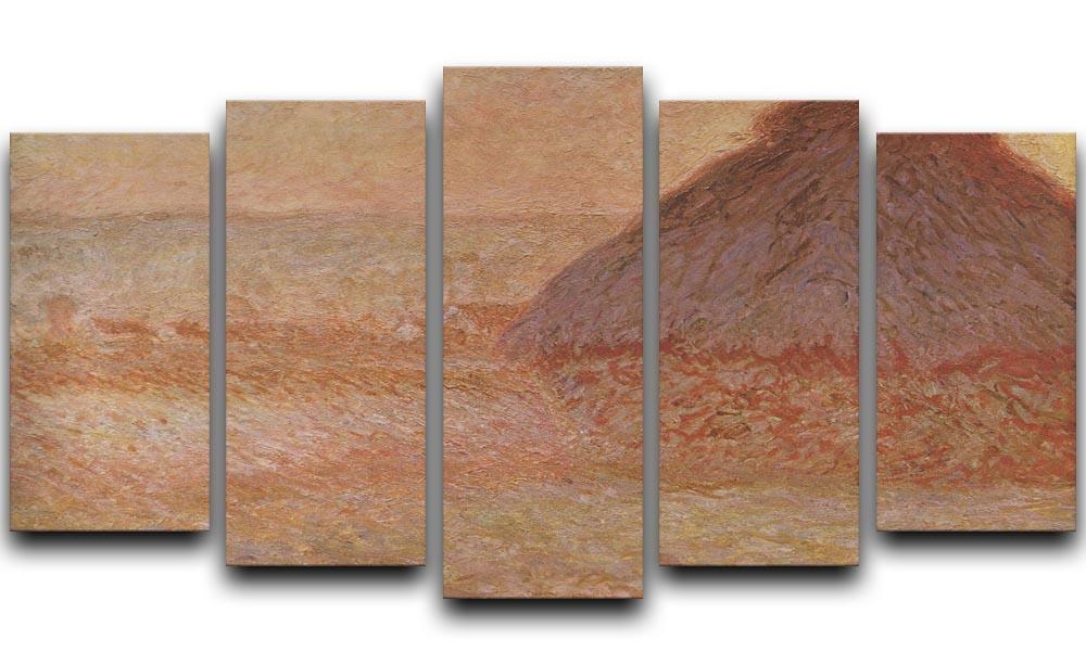 Haystacks at sunset by Monet 5 Split Panel Canvas  - Canvas Art Rocks - 1