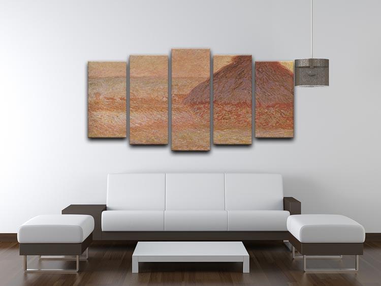 Haystacks at sunset by Monet 5 Split Panel Canvas - Canvas Art Rocks - 3