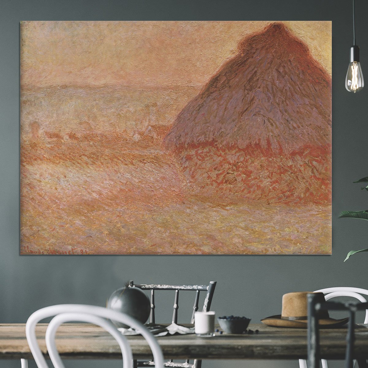 Haystacks at sunset by Monet Canvas Print or Poster