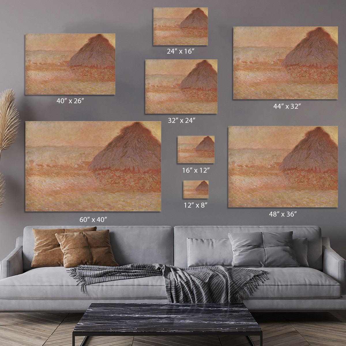 Haystacks at sunset by Monet Canvas Print or Poster