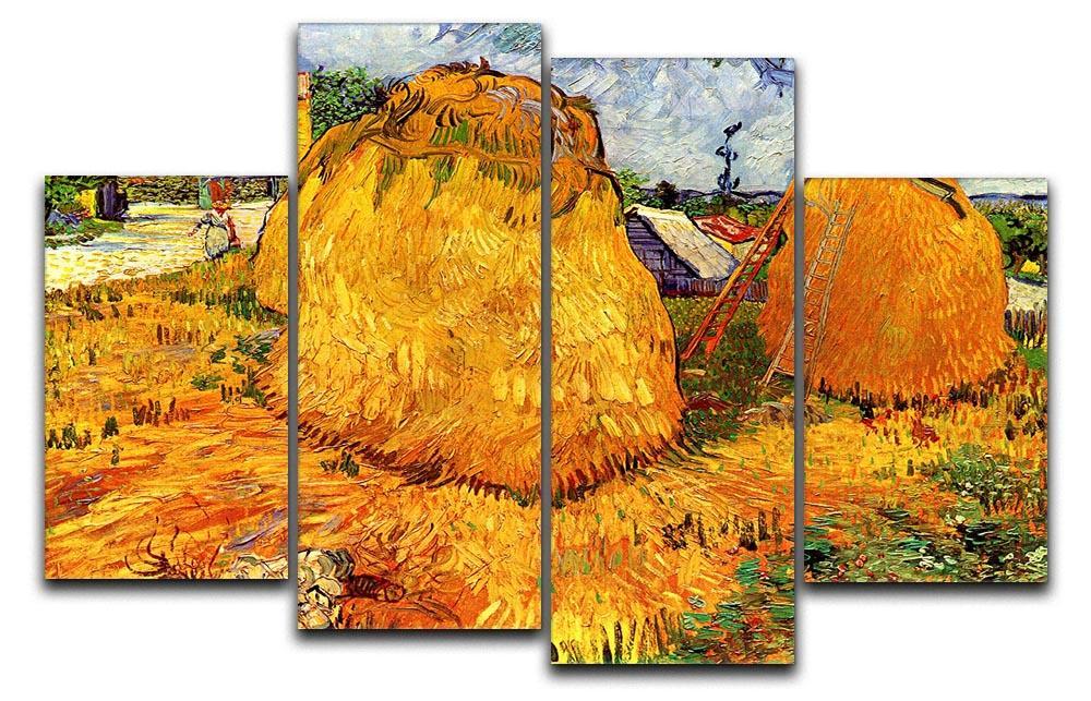 Haystacks in Provence by Van Gogh 4 Split Panel Canvas  - Canvas Art Rocks - 1