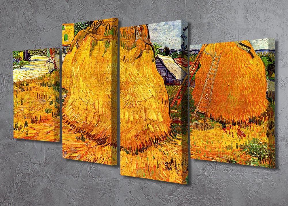 Haystacks in Provence by Van Gogh 4 Split Panel Canvas - Canvas Art Rocks - 2