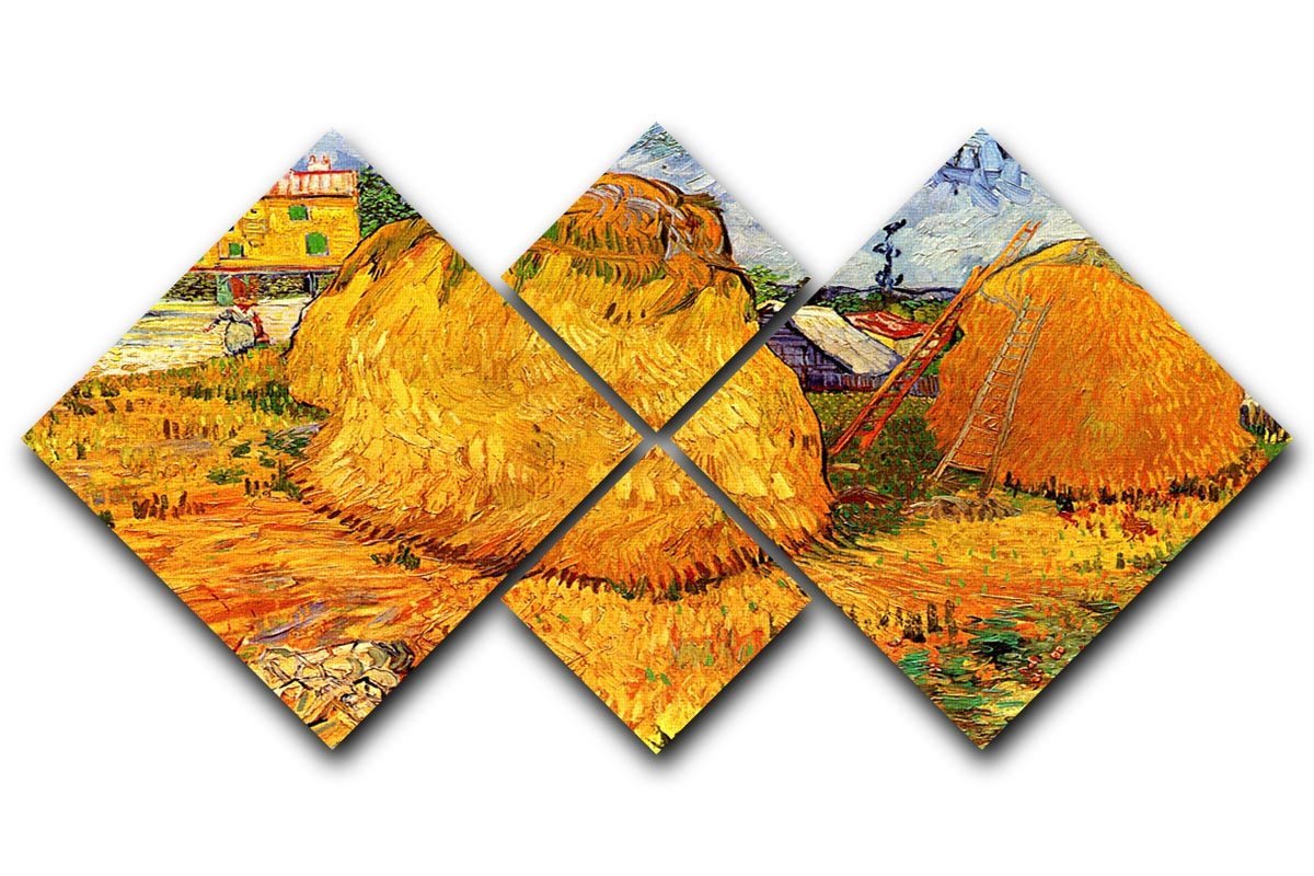 Haystacks in Provence by Van Gogh 4 Square Multi Panel Canvas  - Canvas Art Rocks - 1