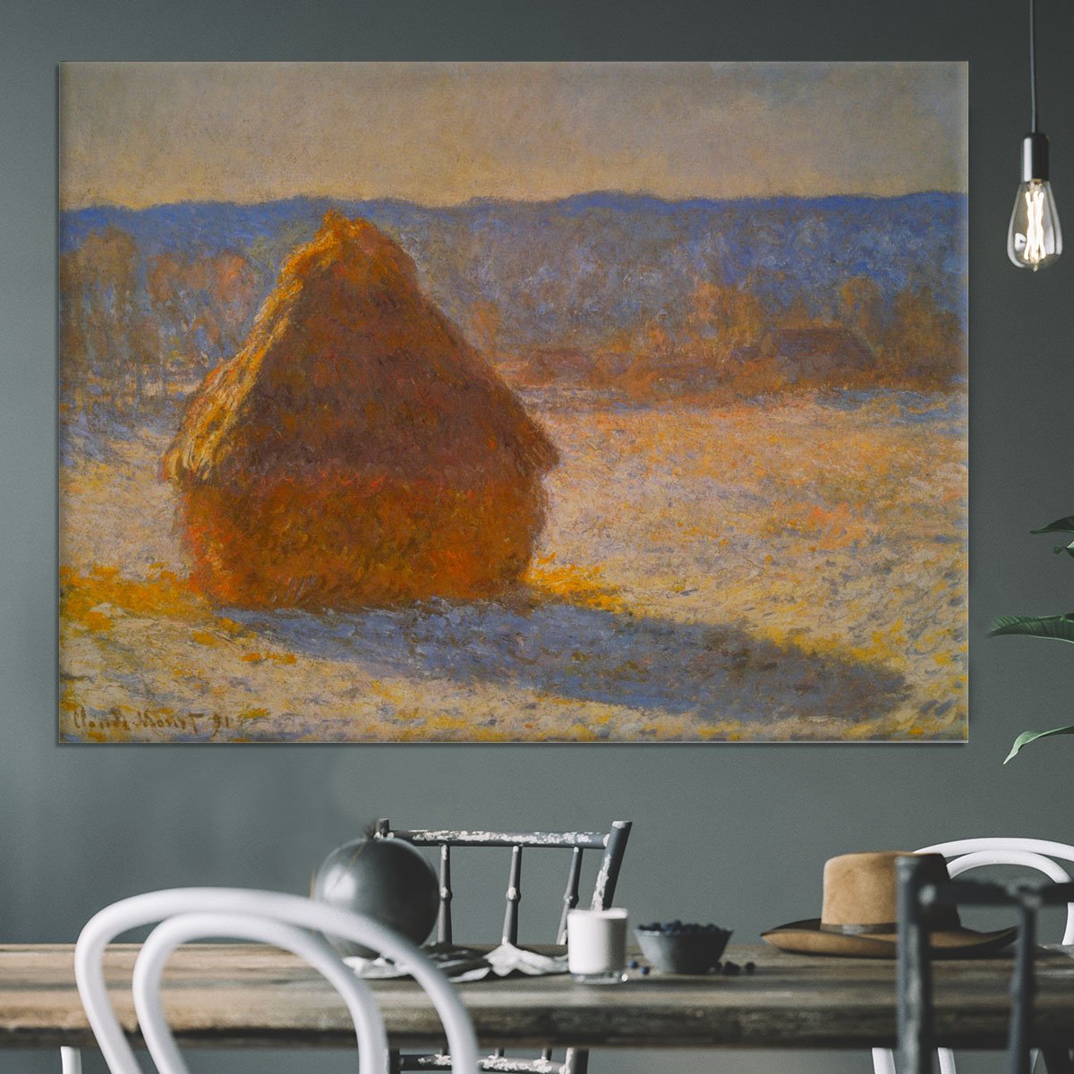 Haystacks in Snow by Monet Canvas Print or Poster