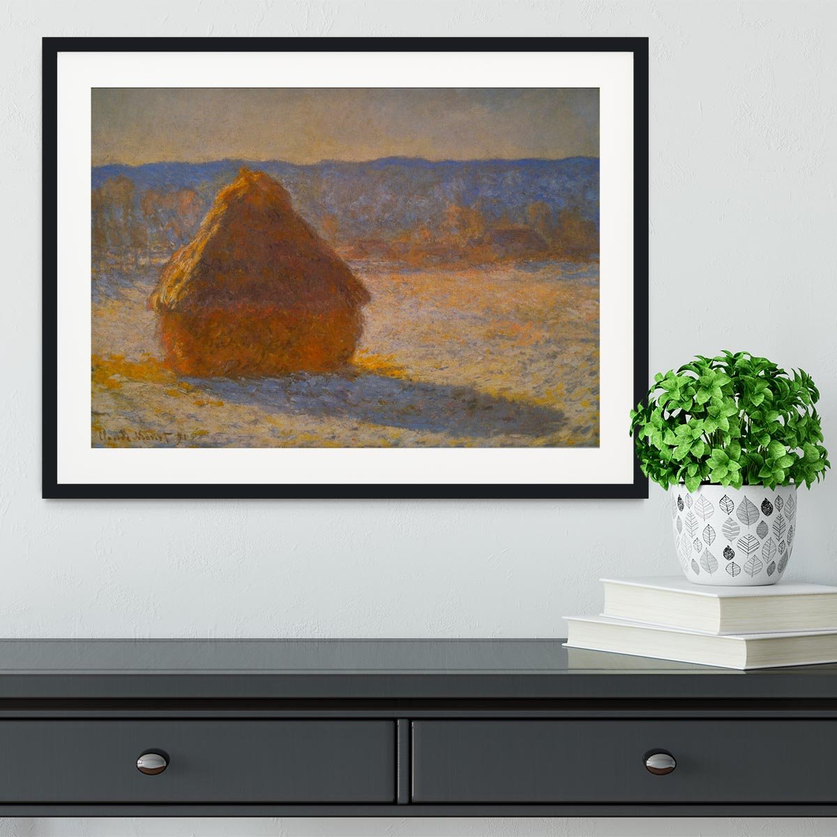 Haystacks in Snow by Monet Framed Print - Canvas Art Rocks - 1
