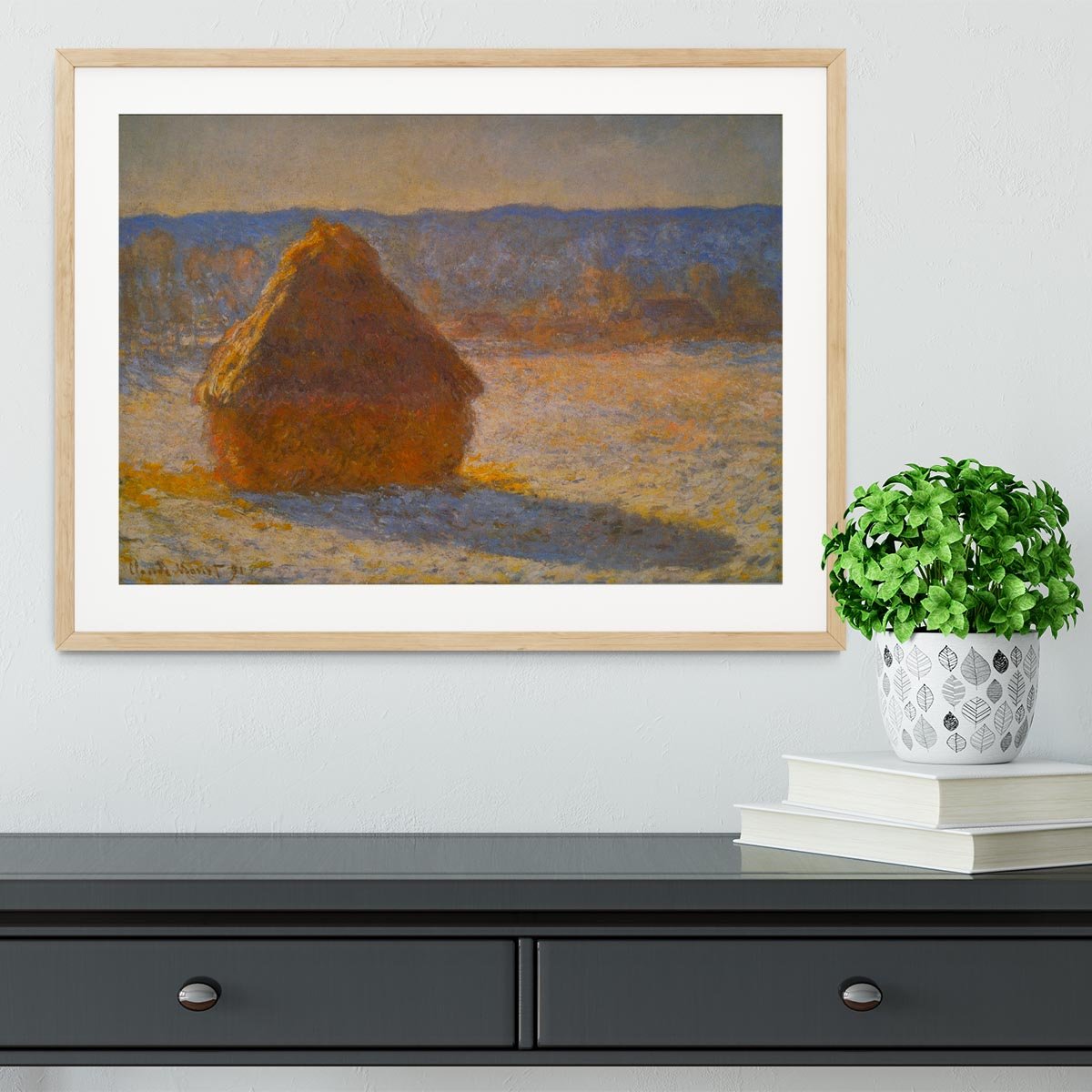 Haystacks in Snow by Monet Framed Print - Canvas Art Rocks - 3