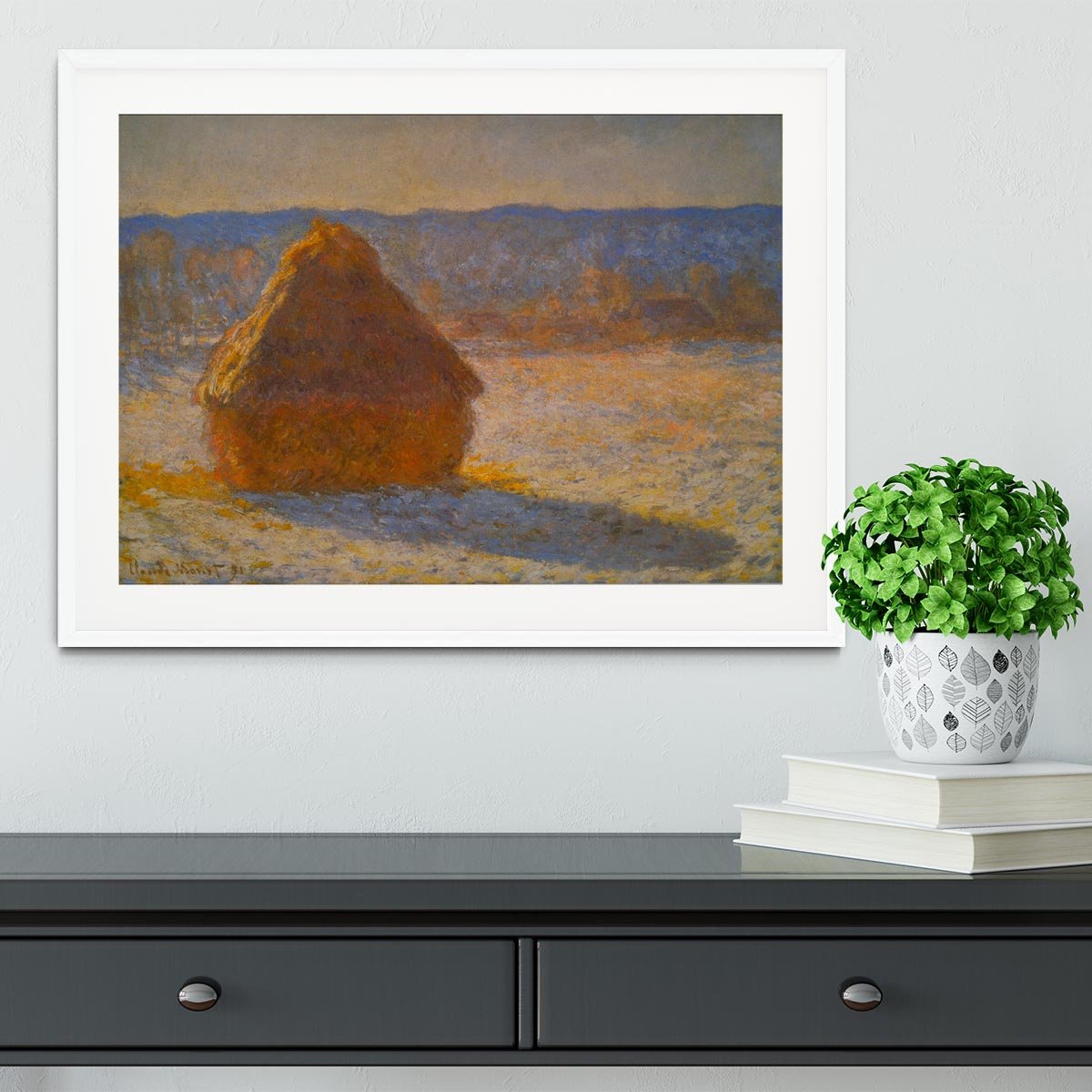 Haystacks in Snow by Monet Framed Print - Canvas Art Rocks - 5