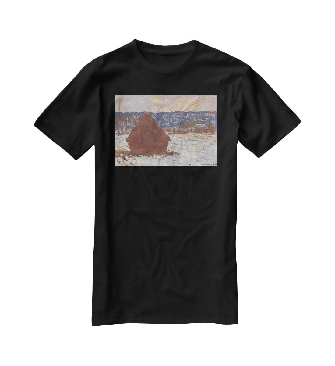 Haystacks snow covered the sky by Monet T-Shirt - Canvas Art Rocks - 1
