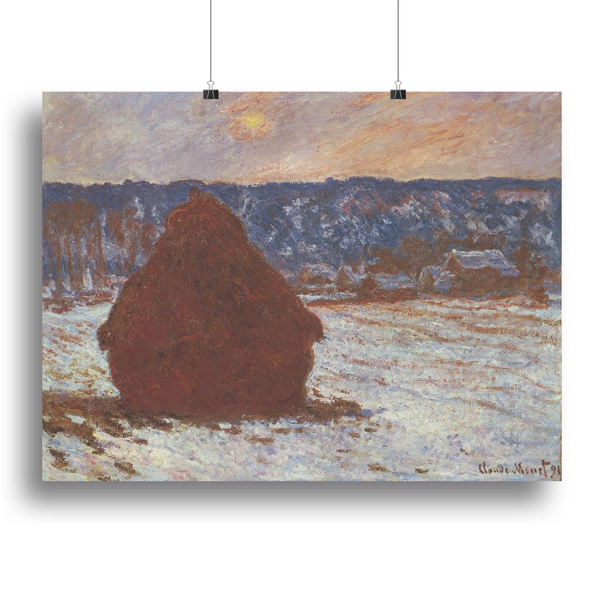Haystacks snow covered the sky by Monet Canvas Print or Poster
