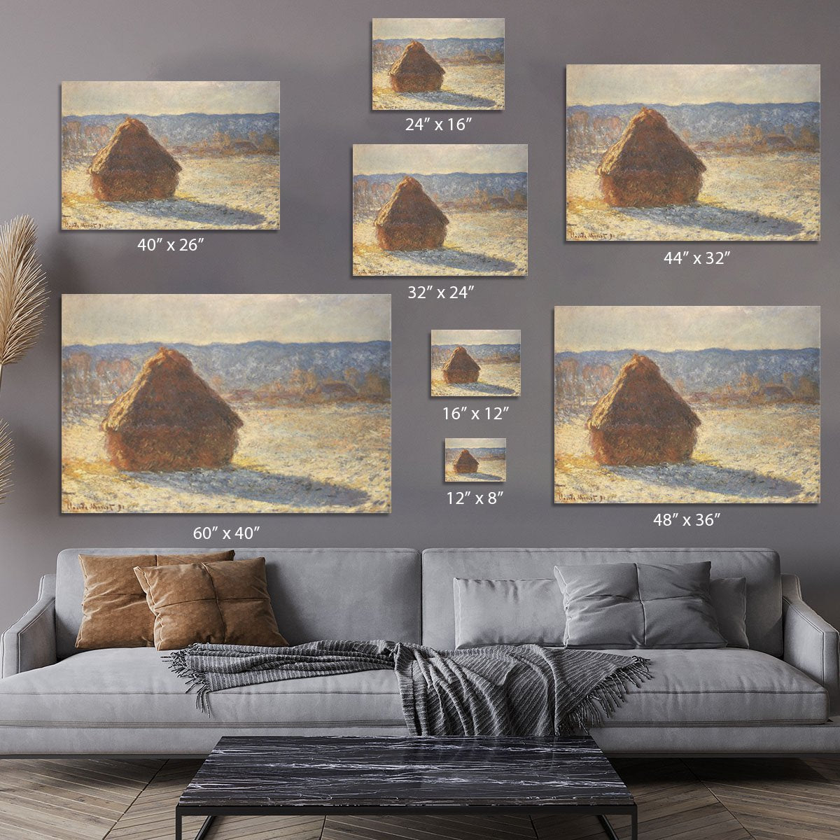 Haystacks snow morning by Monet Canvas Print or Poster