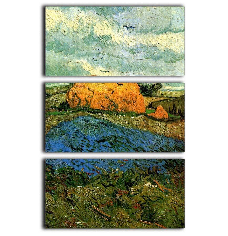 Haystacks under a Rainy Sky by Van Gogh 3 Split Panel Canvas Print - Canvas Art Rocks - 1