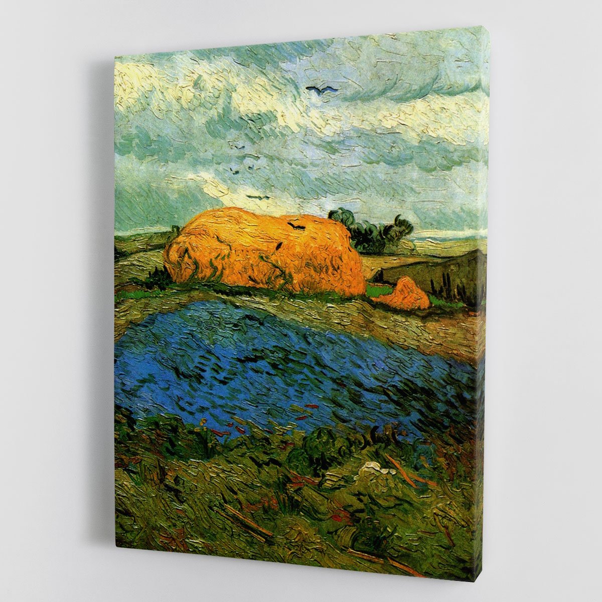Haystacks under a Rainy Sky by Van Gogh Canvas Print or Poster