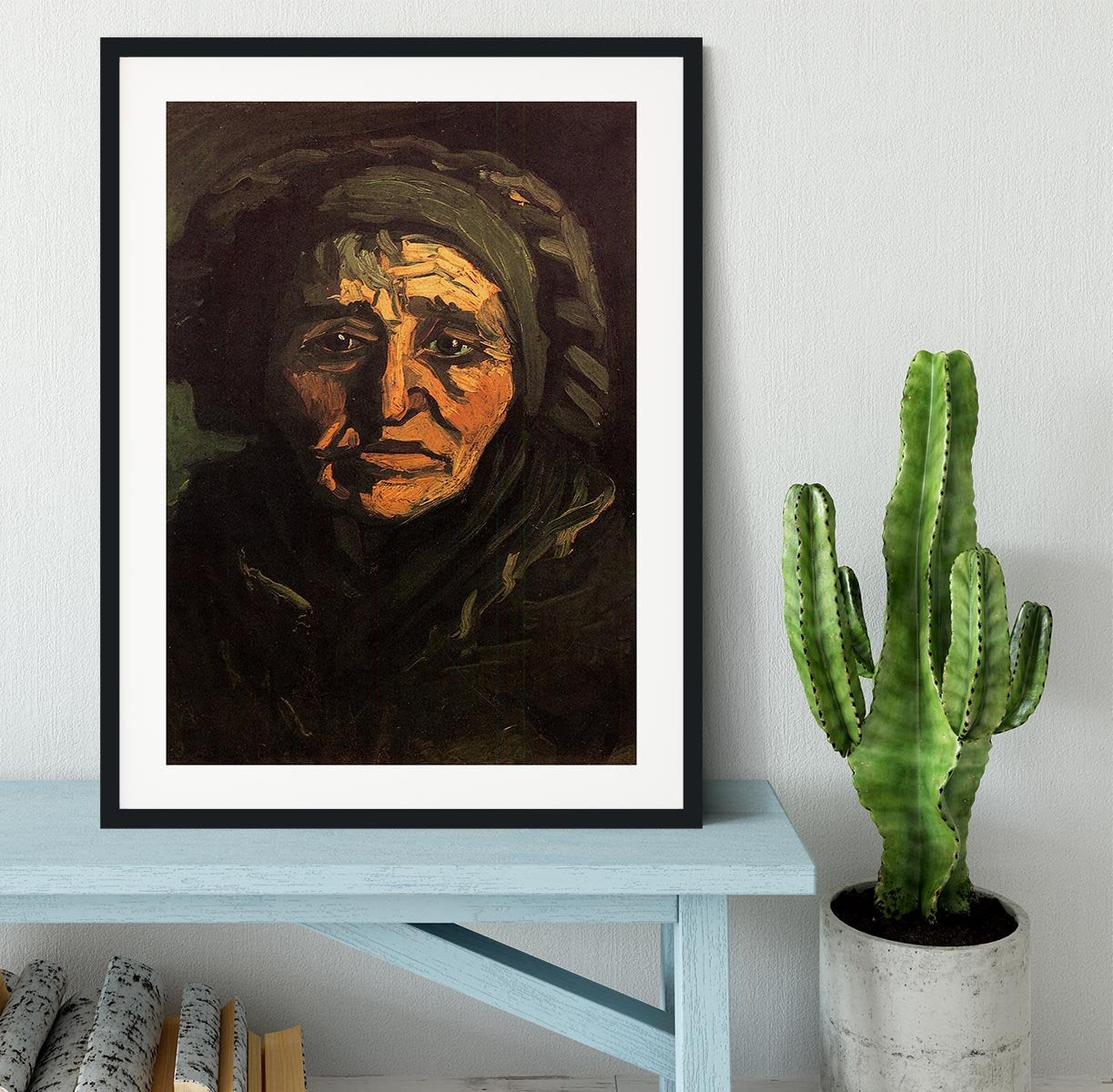 Head of a Peasant Woman with Greenish Lace Cap by Van Gogh Framed Print - Canvas Art Rocks - 1