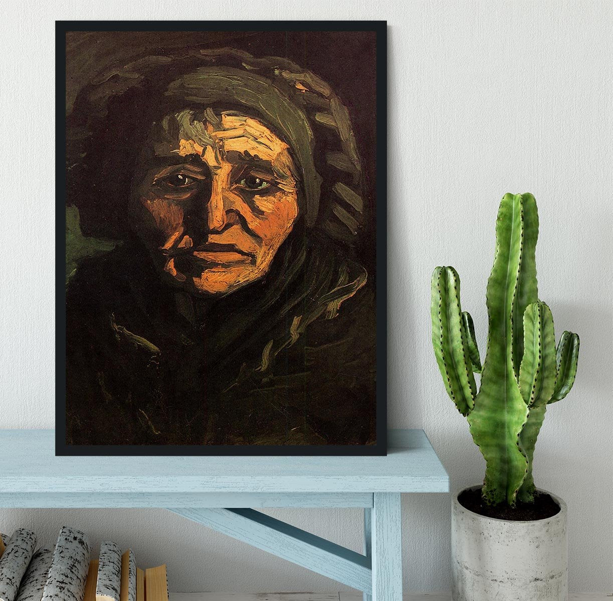 Head of a Peasant Woman with Greenish Lace Cap by Van Gogh Framed Print - Canvas Art Rocks - 2